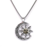 Vintage Stainless Steel Sun Moon Pendant Gemstone Necklace Celestial Jewelry  Spiritual Protection Gift for Men & Women