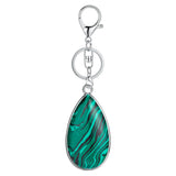 Natural Stone Teardrop Bezel Wrapped Key Chain, Water‑Drop Shaped Gem Charm Chakra Reiki Healing Crystal Keyring for Bag Accessory