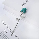 Natural Gemstone Rose Flower Pendants | Handcrafted Silver Metal Long Stem Crystal Roses for Valentines Day, Home Decor & Spiritual Healing Gifts