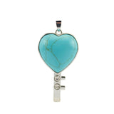 Silver Bezel Heart Natural Stone Key Pendant, Rhinestone Inlaid Chakra Gem Key Charm for DIY Necklace Jewelry Making