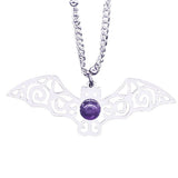 Vintage Stainless Steel Bat Pendant Gemstone Necklace - Gothic Punk Bat Wing Jewelry - Mystical Amulet Gift for Men & Women
