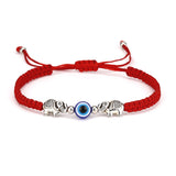 Adjustable Evil Eye Braided Rope Bracelet with Silver Elephant Charm Turkish Lucky Protection Red Black Blue String Bracelets for Women Men Amulet Jewelry