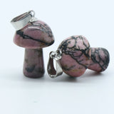 20mm Natural Crystal Mushroom Pendant Necklace, Mini Gemstone Reiki Chakra Jewelry