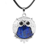 Silver Owl Gemstone Necklace 45CM Black Cord #SN1758 -28X36mm Bird Pendant Choker Jewelry
