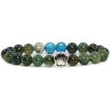 Natural Stone Stretch Beaded Bracelet with Turquoise Accent & Heart Charm Chakra Energy Healing Elastic Bracelet for Women Stacking Jewelry