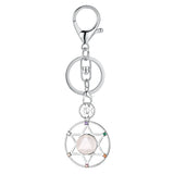 Hexagram Natural Crystal Keychain 7 Chakra Symbol Silver Plated Metal Key Ring Reiki Healing Gemstone Pendant Lobster Clasp Bag Charm