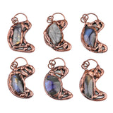 42×52mm Copper Wire-Wrapped Moon Goddess Labradorite Pendant Necklace | Retro Natural Stone Jewelry
