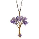 Hand‑Wrapped Gold Wire Tree of Life Pendant Necklace, Natural Chip Gemstone Tree Pendant with 20 Inch Gold Chain, Reiki Chakra Healing Crystal Tree Jewelry for Women