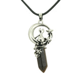 Gothic Star Moon Cat Crystal Necklace, Natural Gemstone Hexagonal Point Pendant, Vintage Silver Crescent Moon Choker with Black Cord for Women