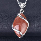 Natural Marquise Crystal Pendant Silver Wire Wrapped Gemstone Pendant Heart Zircon Bail Reiki Chakra Healing Stone Charm for DIY Necklace Jewelry