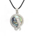 Eagle Silhouette Round Pendant Necklace Silver Lace Frame Natural Crystal Black Wax Cord Spirit Animal Jewelry