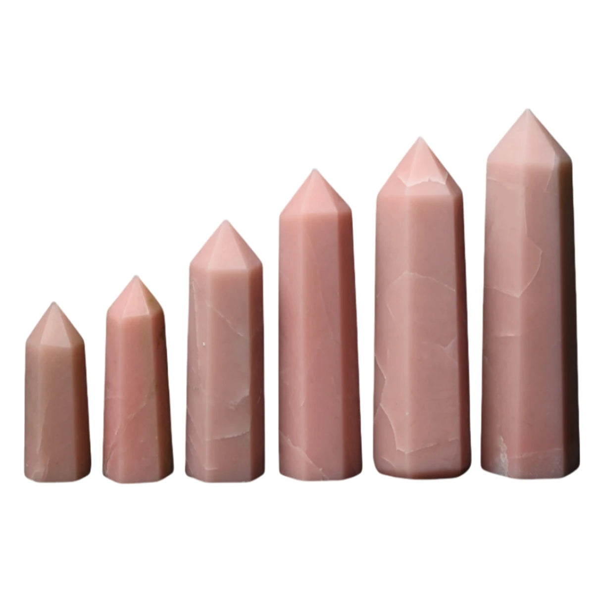 Hot Sale Multi-Sized Pink Opal Stone Charms Hexagonal Pillar Decoration Home Office Ornament Tower Stone Crafts DIY Gift