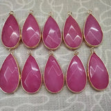 Natural Teardrop Faceted Crystal Pendant Gold Plated Wrapped Edge Gemstone Pendant 15x28mm Mixed Stone Rose Quartz Aventurine Black Obsidian Reiki Chakra Healing Stone Charm for DIY Necklace Jewelry Making Bulk