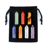 7 Chakra Crystal Tower Set | Polished Natural Stone Points with Velvet Pouch for Reiki & Decoration