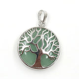 Round Tree of Life Natural Gemstone Pendant Necklace Multi Color Healing Crystal Silver Plated Charm Jewelry for Women Gift