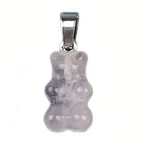 Cute Natural Crystal Gummy Bear Pendant Necklace - Healing Gemstone Amethyst Rose Quartz Bear Charms Jewelry Gift for Women