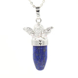 Angel Crystal Bullet Pendant Silver Plated Natural Stone Guardian Angel Charm for Reiki Chakra Necklace Making