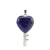 Silver Bezel Heart Natural Stone Key Pendant, Rhinestone Inlaid Chakra Gem Key Charm for DIY Necklace Jewelry Making