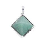 Natural Gemstone Square Pyramid Pendant 20mm Silver‑Plated Alloy Frame Reiki Chakra Healing Crystal Stone Pendant for DIY Necklace Jewelry