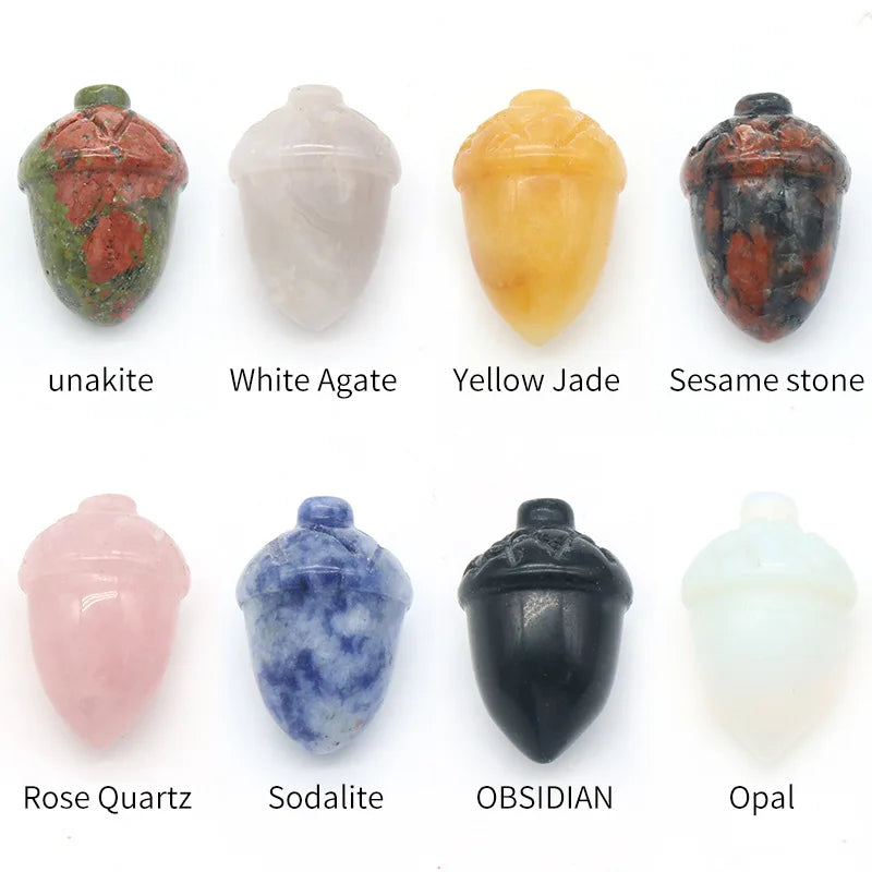 Natural Crystal Acorn Hazelnut Carving, Mixed Gemstone Mini Acorn Figurine, Healing Energy Crystal Stone for Home Decor & Jewelry Making