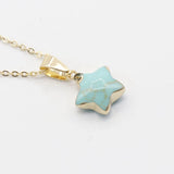 Gold Plated Star Shape Natural Crystal Pendant Necklace, 13×13mm Faceted Five‑Pointed Star Gemstone Necklace, Reiki Chakra Healing Stone Jewelry for Women