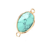 Oval Faceted Natural Gemstone Connector Charms Gold Plated Double Loop Pendant for Bracelet Necklace Jewelry Making DIY Craft