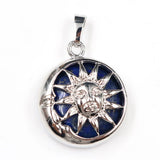 Platinum Gemstone Pendants key chain with Brass Findings Flat Round with Sun & Moon for Jewelry Making For Men and Women