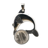Bohemian Silver Marine Dolphin Gemstone Amulet • Cute Sea Animal Crystal Sphere Holder Charm • Unisex Coastal Beach Lover Jewelry Gift