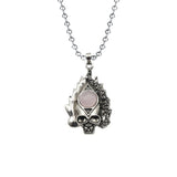 Gothic Flame Skull Pendant Necklace • Stainless Steel Ball Chain with Natural Gemstone Ball • Punk Hip Hop Skeleton Rocker Jewelry for Men Women