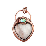 Vintage Copper Heart Crystal Necklace - Natural Gemstone Amethyst Rose Quartz Love Pendant with Abalone Shell Accent Witchy Jewelry