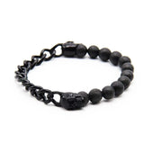 Men Gothic Skull Lava Rock Bracelet Half Chain Half Bead Magnetic Clasp Bracelet Punk Gun Black Alloy Wrist Jewelry for Guys