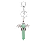 Natural Crystal Angel Wings Keychain | 58×36mm Hexagonal Prism Pendant for Backpack & DIY Jewelry