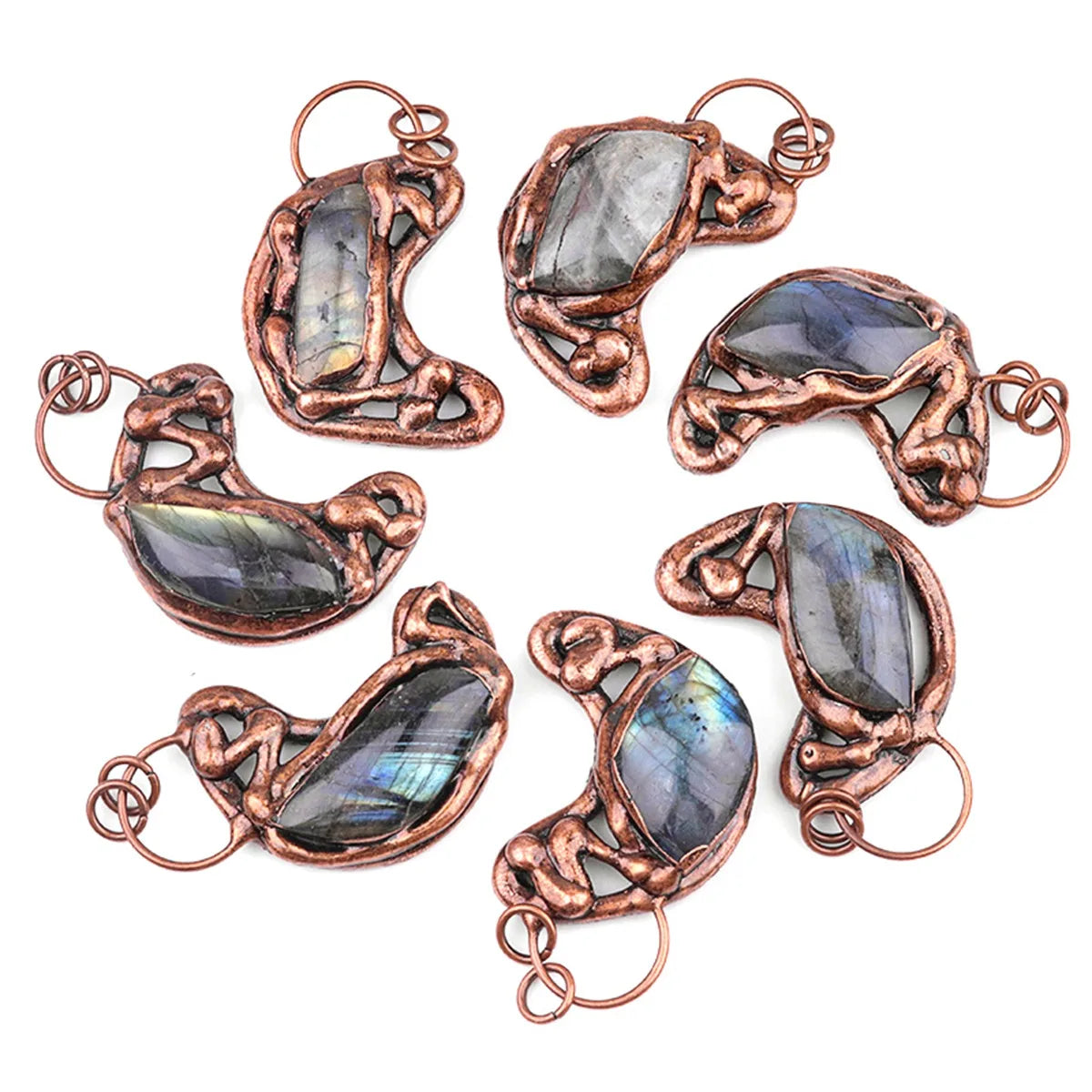 42×52mm Copper Wire-Wrapped Moon Goddess Labradorite Pendant Necklace | Retro Natural Stone Jewelry