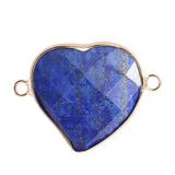 Faceted Gemstone Heart Connector for Jewelry Making 25mm Stone Pendant Links with Double Loops Wrapped with Brass Edge