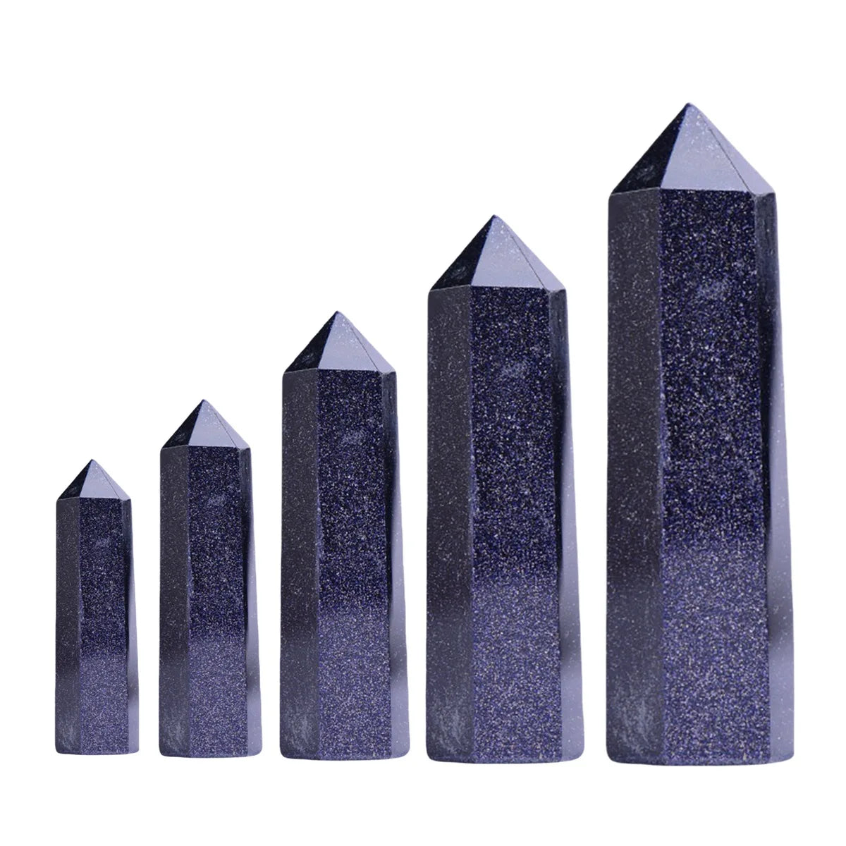 Multi-Sized Syn.Blue Goldstone Hexagonal Pillar Decoration Office Ornament Tower Stone Crafts DIY Accessory Gift