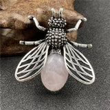 Natural Mixed Gemstone Honey Bee Brooch Pendant 2 in 1 Insect Animal Crystal Pin for Women Chakra Healing Jewelry