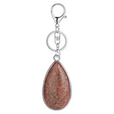 Natural Stone Teardrop Bezel Wrapped Key Chain, Water‑Drop Shaped Gem Charm Chakra Reiki Healing Crystal Keyring for Bag Accessory