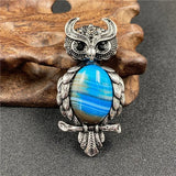 Natural Gemstone Antique Silver Owl Pendant for Making Jewelry