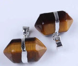 Gold Wrapped Double Point Natural Crystal Pendant, Chakra Healing Stone Point Charm for Necklace Jewelry Making