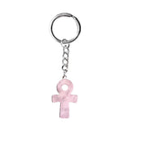 Natural Crystal Ankh Cross Keychain | 20×30mm Egyptian Symbol Gemstone Pendant for Bags & Keys