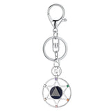 Hexagram Natural Crystal Keychain 7 Chakra Symbol Silver Plated Metal Key Ring Reiki Healing Gemstone Pendant Lobster Clasp Bag Charm