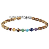 7 Chakra Healing Heishi Stone Beaded Bracelet Natural Gemstone Disc Bead Adjustable Silver Chain Bracelet for Yoga Meditation Women Men