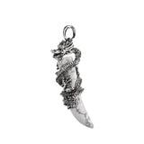 Vintage Stainless Steel Dragon Wrapped Tooth Pendant Necklace • Natural Healing Stone Horn Spike Charms • Gothic Punk Wiccan Crystal Jewelry