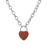 Natural Crystal Heart Lock Pendant Necklace, Gemstone Love Charm with Alloy Chain for Men & Women