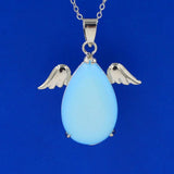 Angel Wing Water drop Necklace Healing Crystal Pendant Women's Chakra Balance Gemstone Necklace with 18 in cross Chain