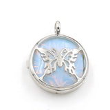 Silver Plated Hollow Butterfly Pendant Natural Round Cabochon Gemstone Inlay Charm for DIY Necklace Jewelry Making