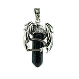 Mythical Flying Dragon Wrapped Quartz Point Pendant, Genuine Healing Stone Chakra Wand Charm, Wiccan Punk Spiritual Protection Jewelry Findings