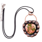 Retro Copper Natural Stone Heart Peneant Necklace 45CM Black Cord