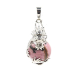 Natural Crystal Sphere Pendant, Silver Metal Dragonfly Wrapped Round Ball Gemstone Pendant, Reiki Chakra Healing DIY Necklace Jewelry Charm 16mm