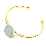 Natural Crystal Bead Bangle - Handmade Wire Wrapped Gold Open Cuff Bracelet - Adjustable Gemstone Bracelet for Chakra Healing & Positive Energy - Gift for Women & Girls